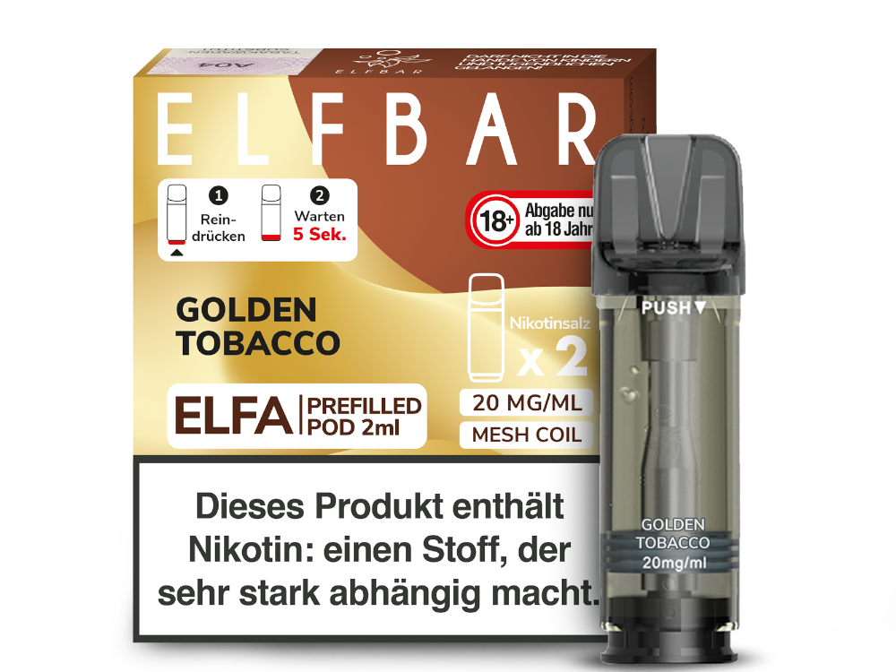 Elfbar - Elfa Pod Golden Tobacco 20 mg/ml (2 Stück pro Packung)