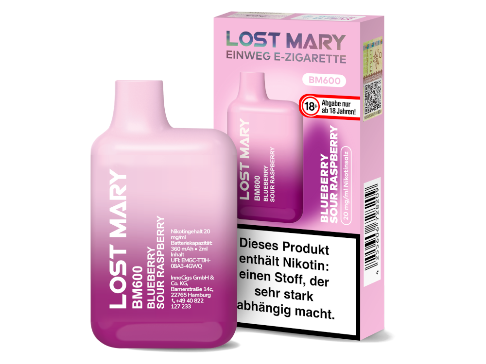 Lost Mary - BM600 Einweg E-Zigarette - Blueberry Sour Raspberry 20 mg/ml