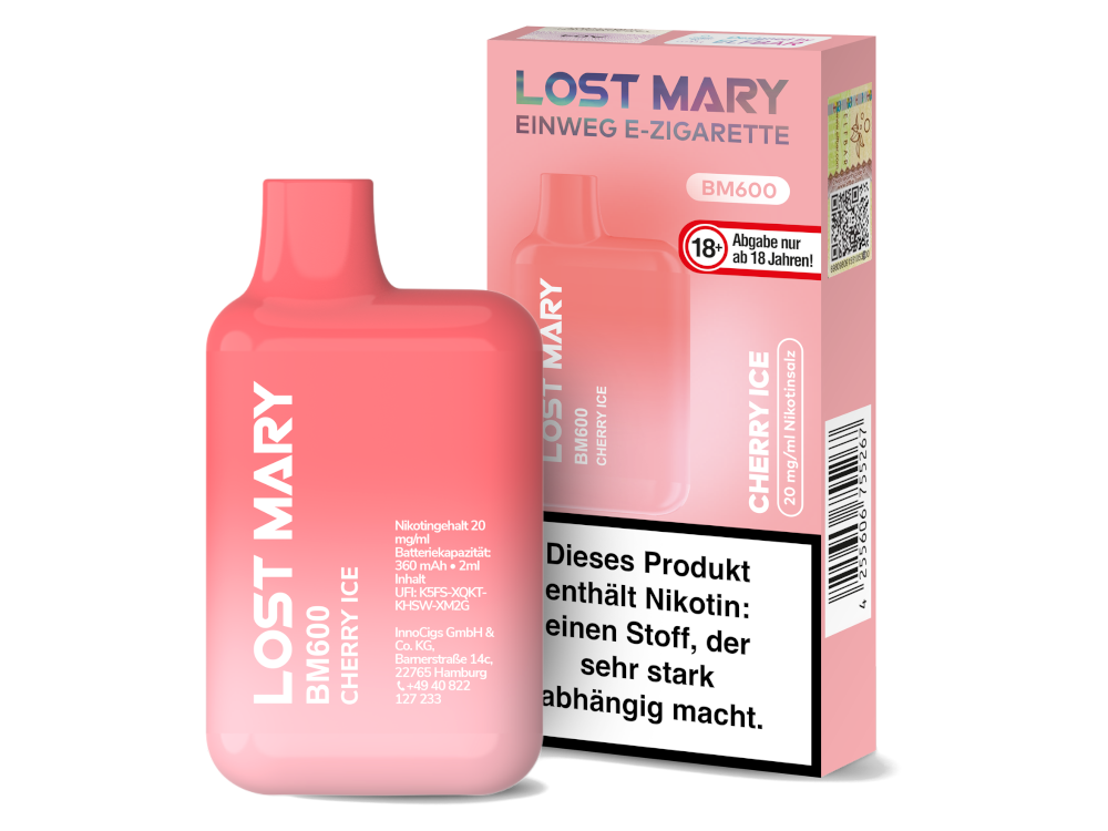 Lost Mary - BM600 Einweg E-Zigarette - Cherry Ice 20 mg/ml