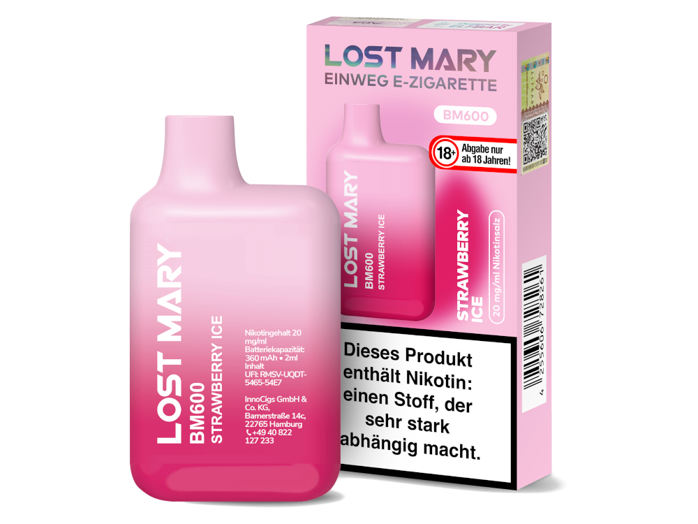 Lost Mary - BM600 Einweg E-Zigarette - Strawberry Ice 20 mg/ml